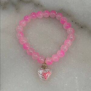 Pink Beaded Bracelet with Heart Charm